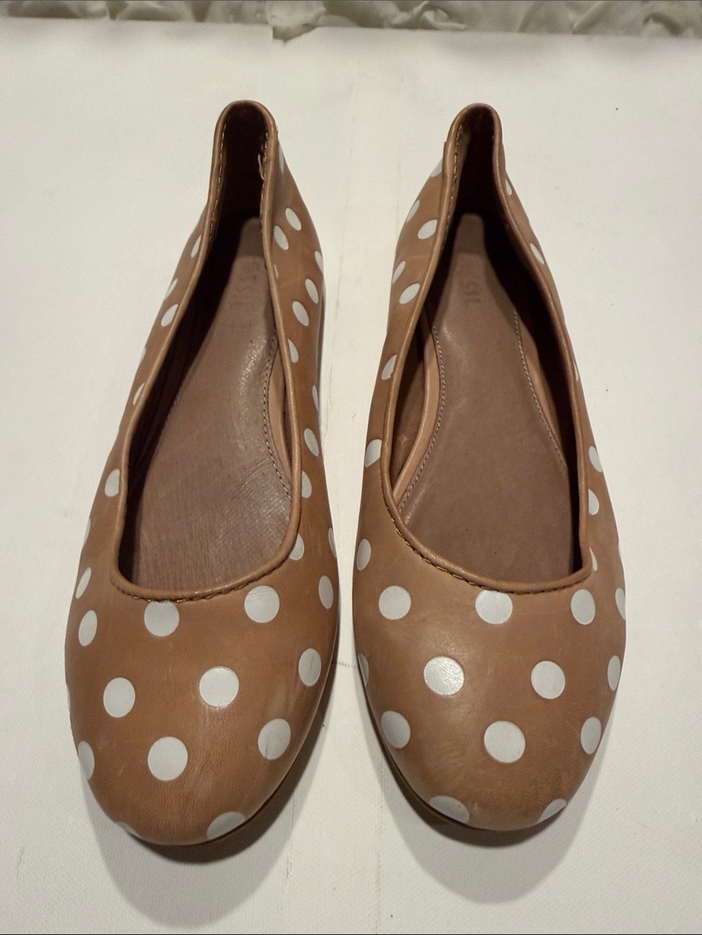 Fossil Tan Ballet Flats with White Polka Dots
